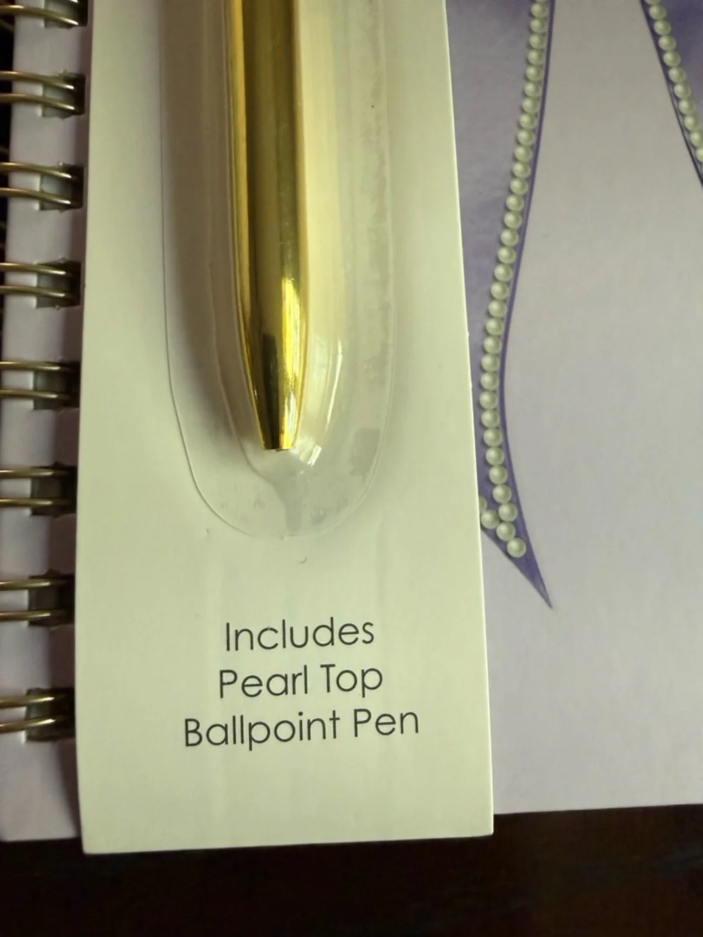Gold Pearl Top Pen & Purple Bow Journal Set